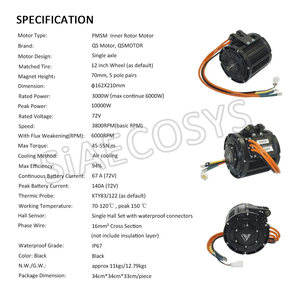 QSMOTOR V1 72V 3000W Mid-Drive Motor